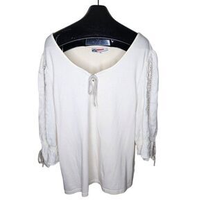 Vintage Alphorn Oktoberfest Bell Sleeve Shirt Blouse Women Size XXL White